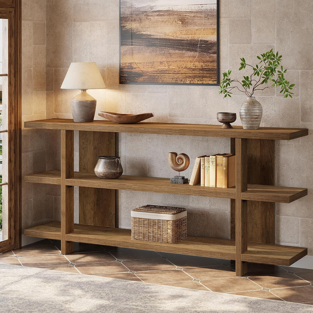 Tribesigns 63 Inches Long Console Table with Storage, Wooden Narrow Entryway Table with 3-Tier Shelf, Farmhouse Accent Foyer Sofa Furniture for Entryway, Living Room, Hallway