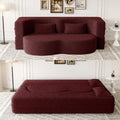 Ball & Cast 78' Floor Sofa Bed with 2 Pillows,Convertible Teddy Fabric Foam-Filled Sleeper Sofa Bed,Pull Out Couch Full Size Folding Mattress for Living Room,Playroom,No Assembly Required,Burgundy