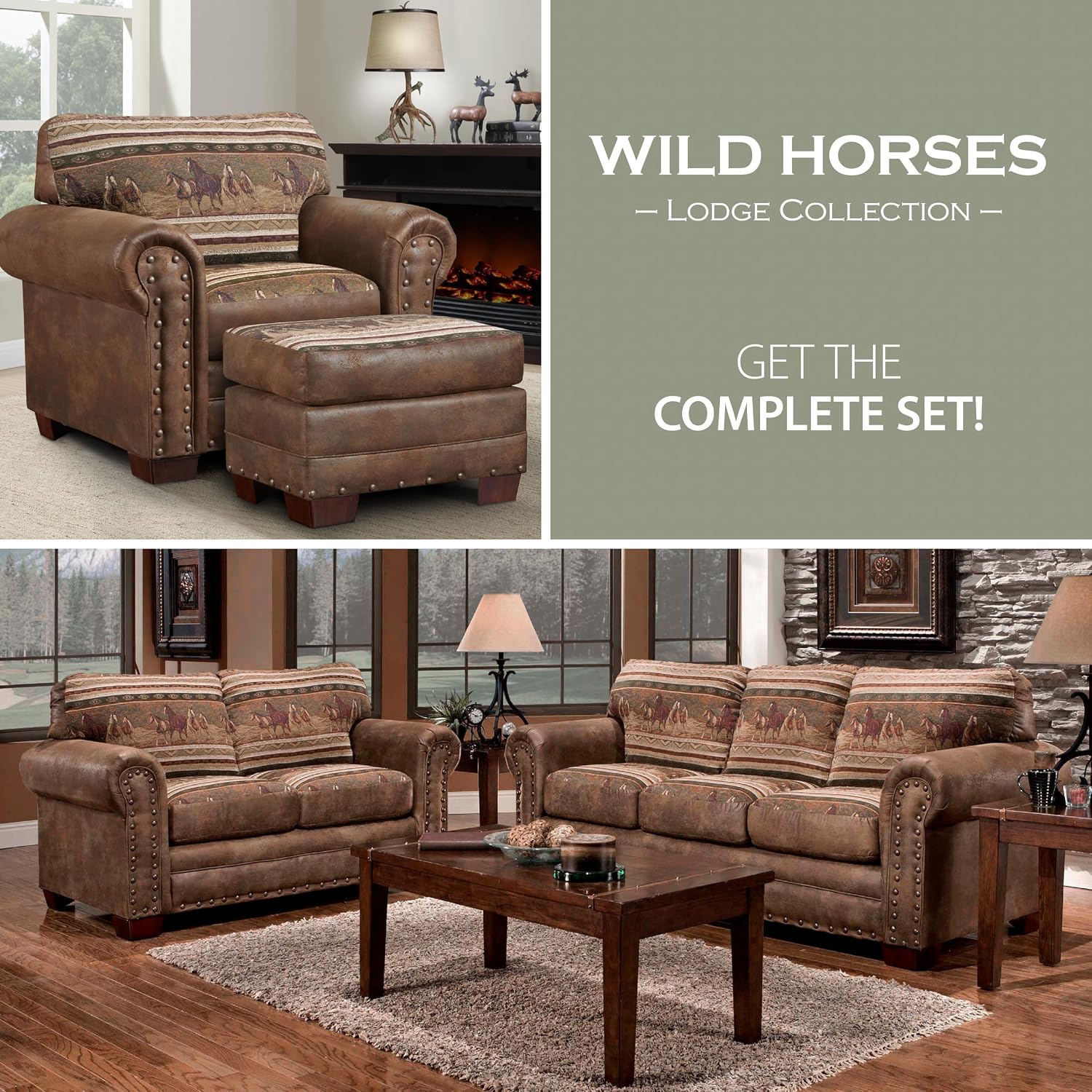 American Furniture Classics Wild Horses 4-piece Sleeper Sofa Set in Brown