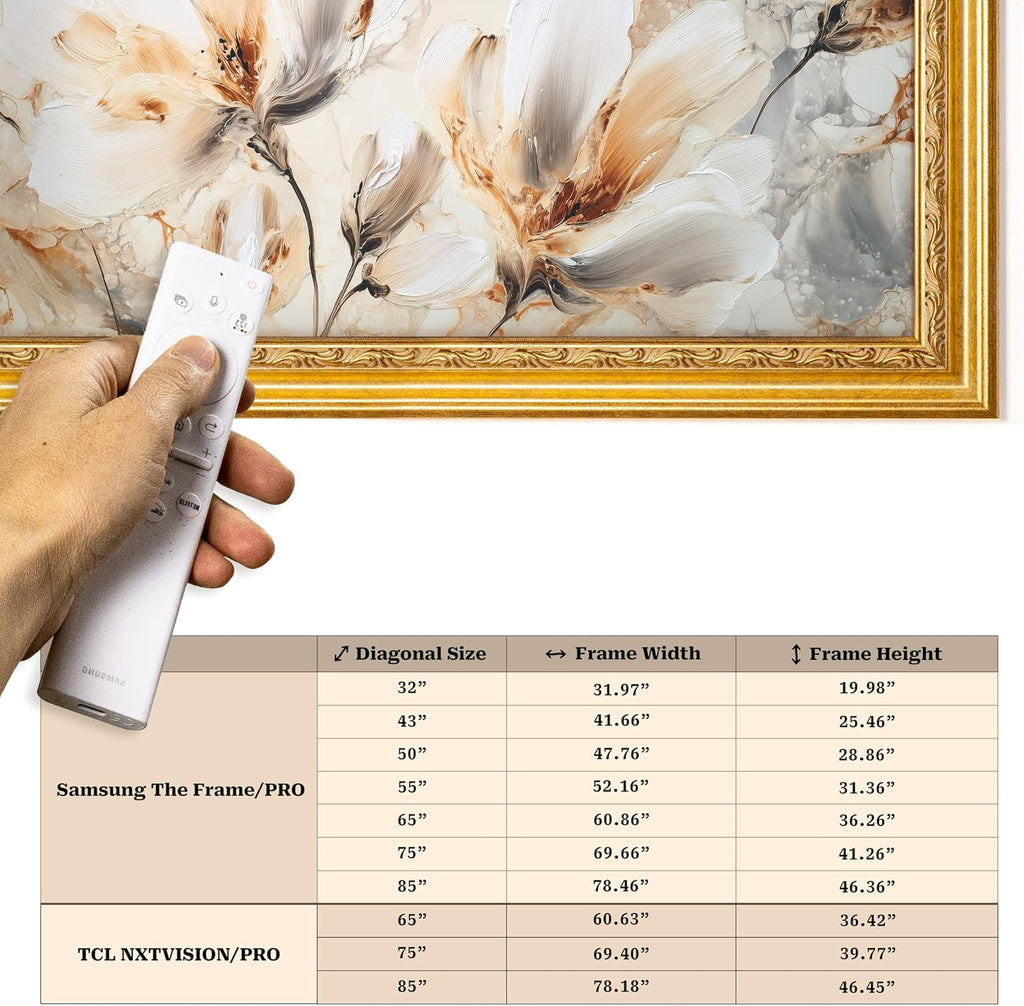 Thin Ornate Antique Gold TV, Handmade Wooden Bezel Compatible with Samsung The Frame (Pro) (2021-2025, 32-85'), TCL NXTFrame (The Frame (2021-2025), 43')