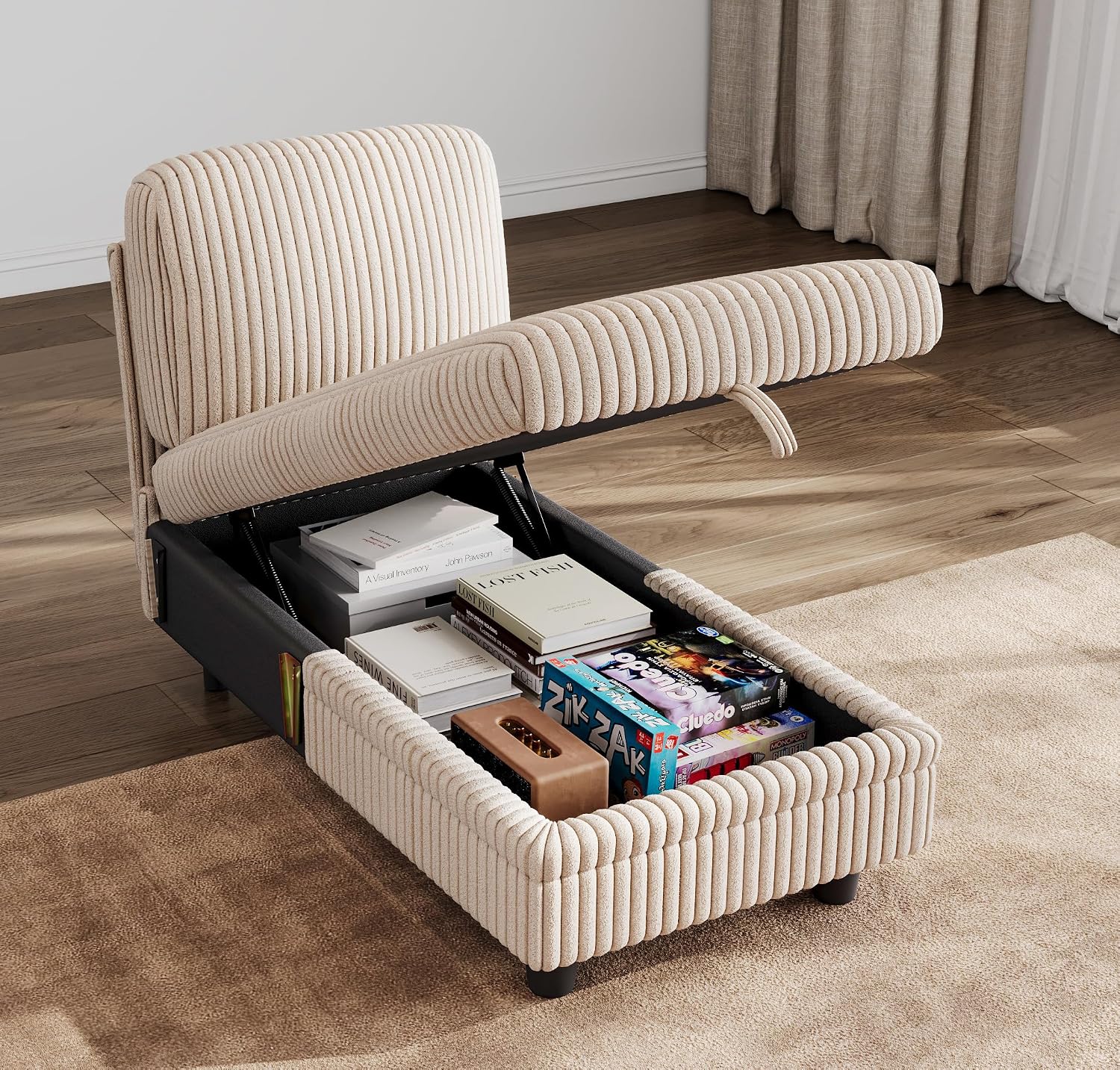 LINSY HOME Module for Sectional Sleeper Sofa Couch, Plush Corduroy Customizable Sleeper Sofa - Pull Out Sofa, Storage Double Seater, Storage Chaise, Armrest, Storage Ottoman, Corner Seat