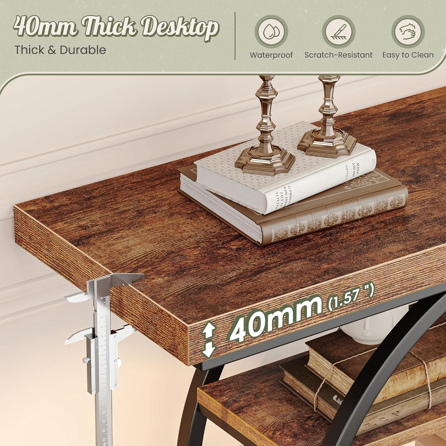 Huuger 47.2 Inch Entryway Table, Industrial Console Sofa Table with Storage, Accent Table with Shelves, for Entry, Hallway, Entrance, Foyer, O-Shaped Metal Frame, Rusitc Brown
