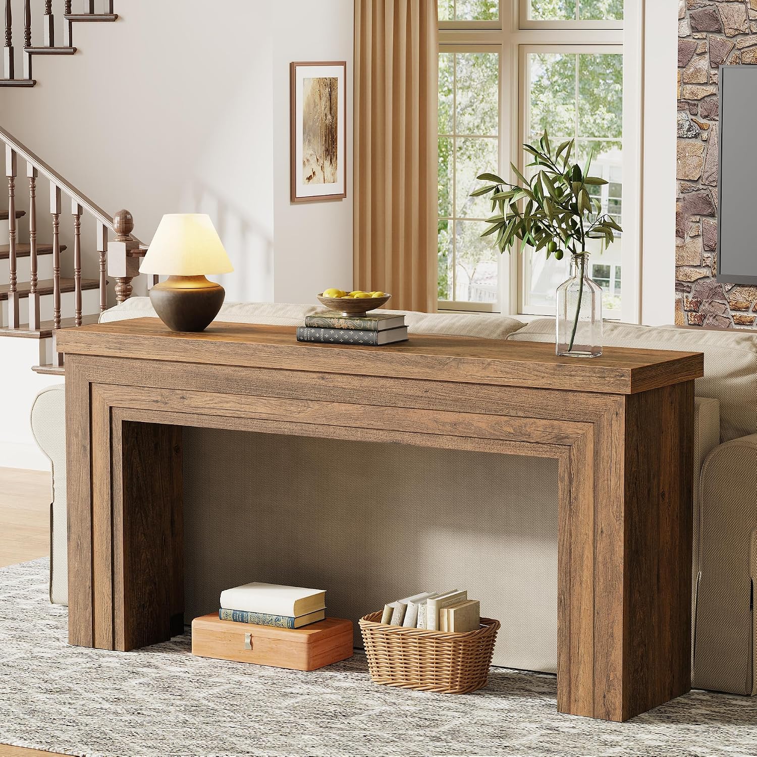 Huuger 63 Inch Entryway Table, Retangular Console Table, Farmhouse Sofa Table Behind the Couch, Long for Entrance, Hallway, Foyer, Living Room, Rustic Brown