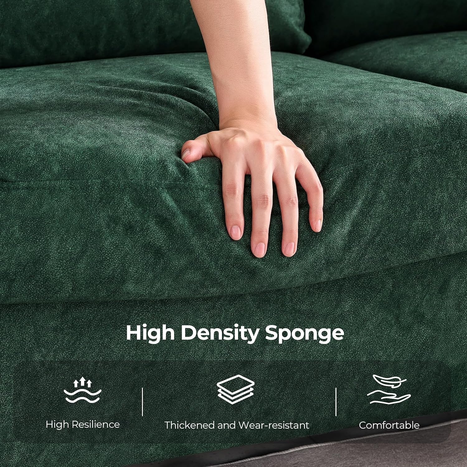 COPIAE 3 Seater Sofa Couch with Deep Seat, 90' Modern Upholstered Sofa with Armrests, Easy Installation, Comfy Couches for Living Room, Apartment, Green