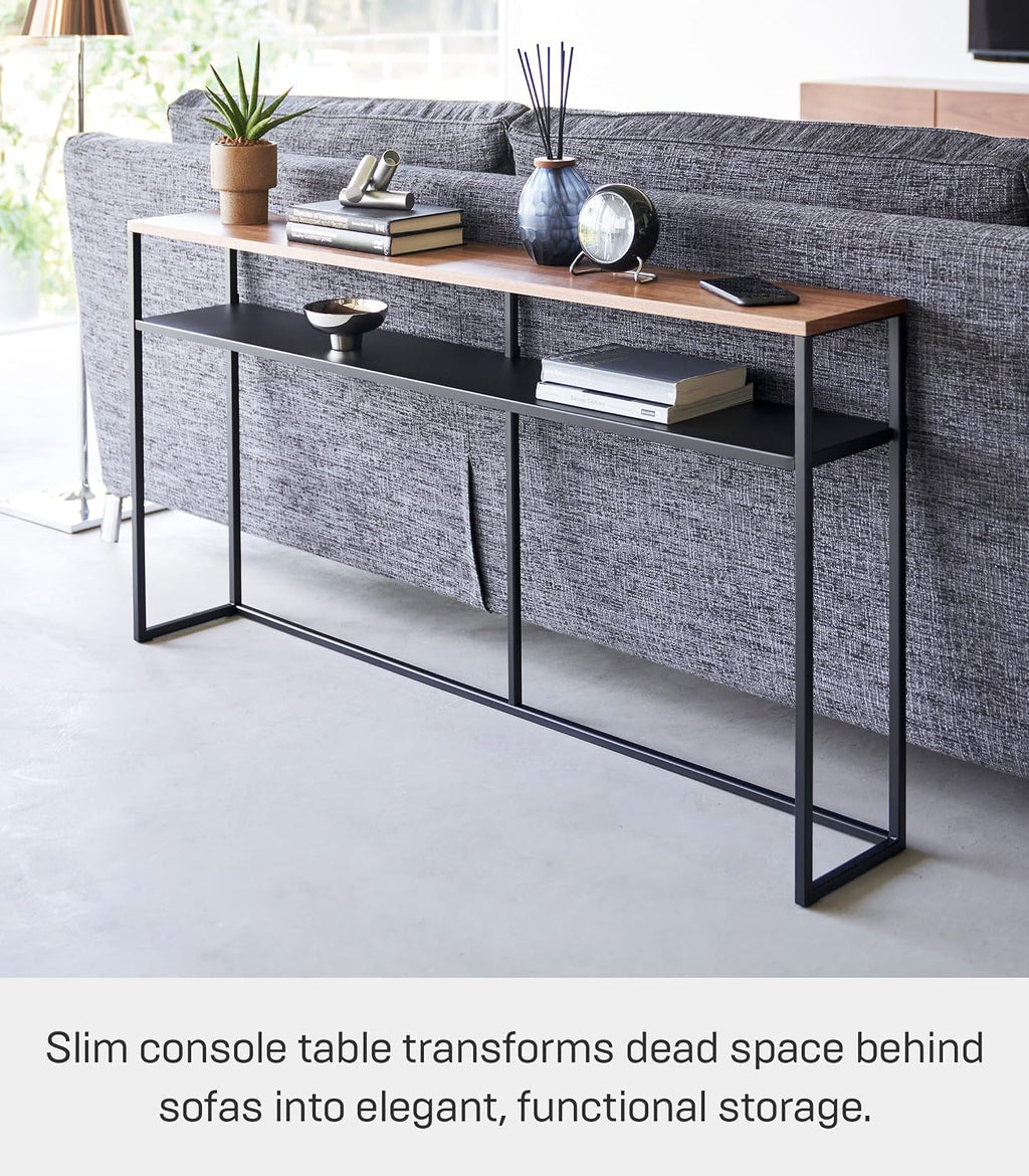 YAMAZAKI Home Tower Long Console Table for Entryway Or Hallways, Narrow Behnd Sofa Table with Wooden Top and Metal Shelf - Shelf, 26' - Steel