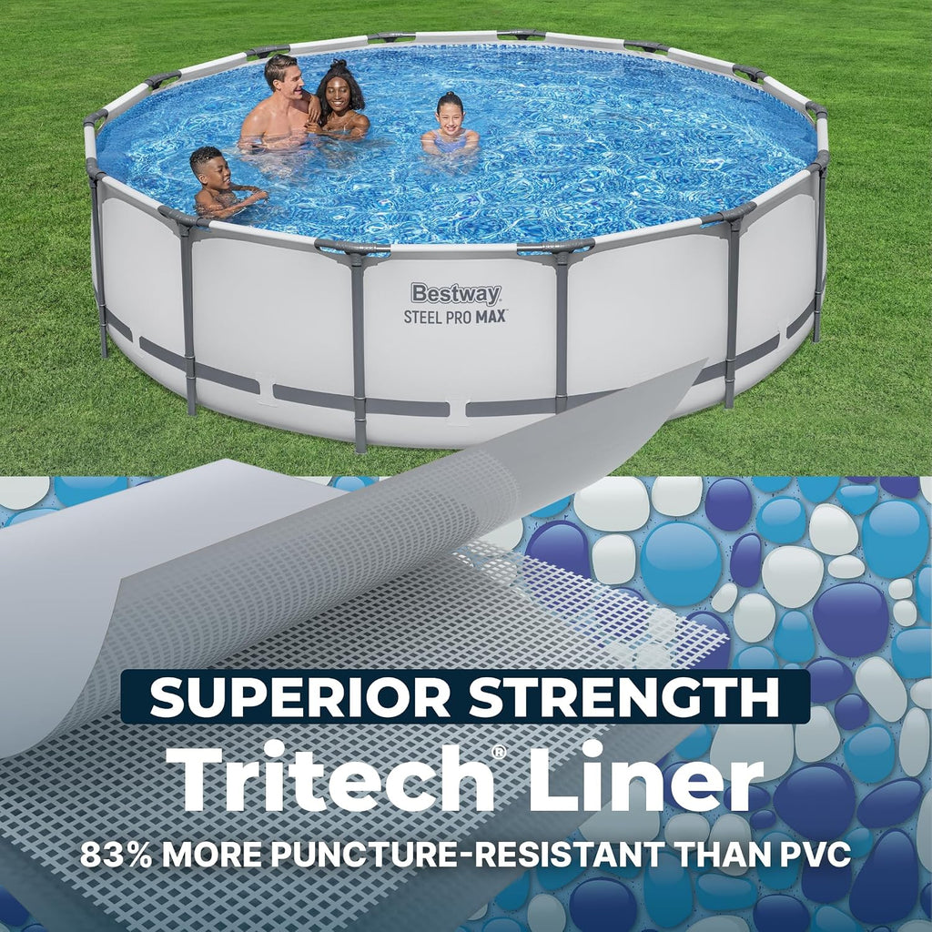 Bestway Steel Pro MAX 14' x 42' Above Ground Pool, Round Metal Frame Outdoor Swimming Pool Set with Filter Pump, Ladder, and Cover, Gray