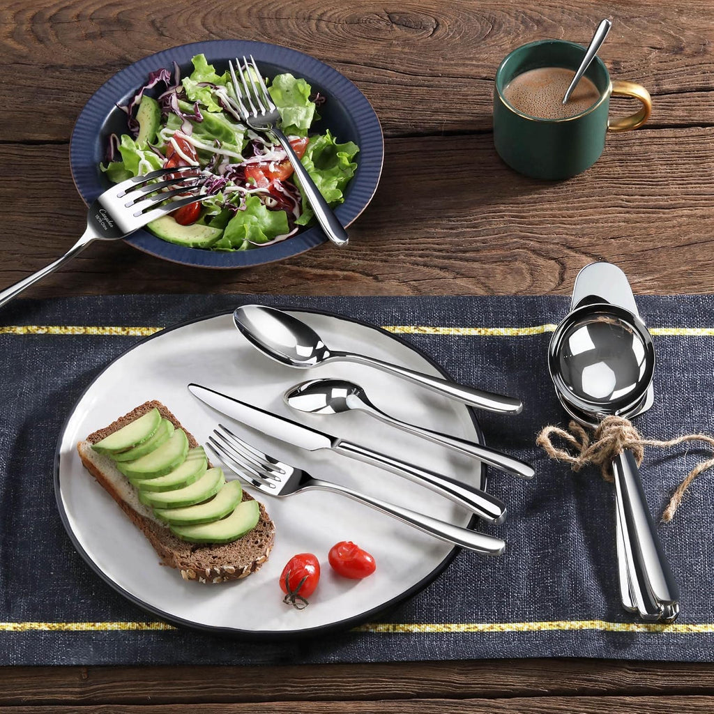 Cangshan 1027037 Rain II Series 103-Piece Stainless Steel 18/10 Forged Flatware Set