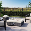 COSIEST 35' Outdoor Propane Fire Pit Table w Tank Cover & Wind Guard, Square Gas Fire Pit Table with Concrete & Wood Grain Design, 50000BTU Fire Tables for Patio, Backyard, Garden