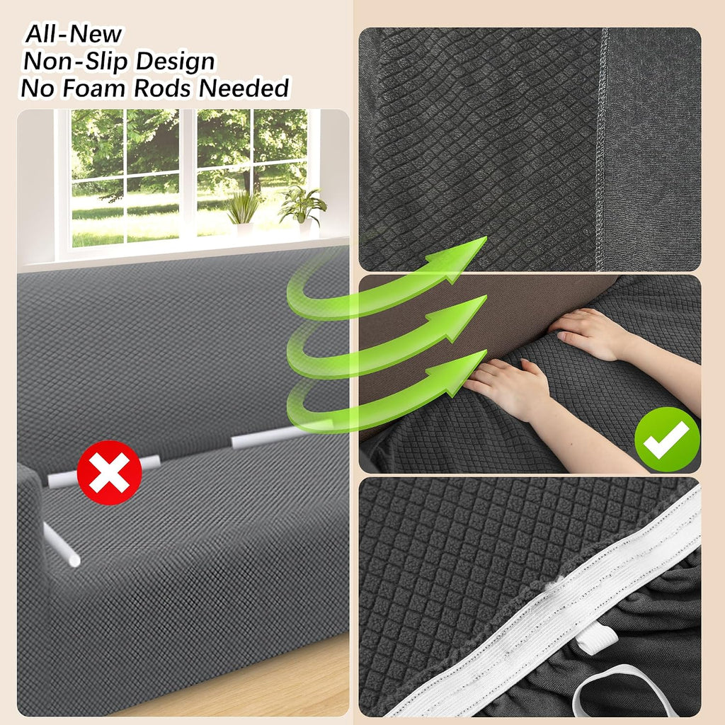 Arfntevss Stretch Sectional Couch Covers L Shaped Corner Sectional Sofa Cover Washable Jacquard Soft Fleece U Shape Sofa Slipcovers Anti Slip Furniture Protector for Dogs Pets (Medium, Dark Gray)