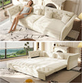 100' King Size Sleeper Sofa Bed, 3-in-1 Convertible Pull Out Chesterfield Sleeper Couch, Oversized Velvet Flower Button Tufted 4-Seat Sofa for Living Room Apartment (Beige White)