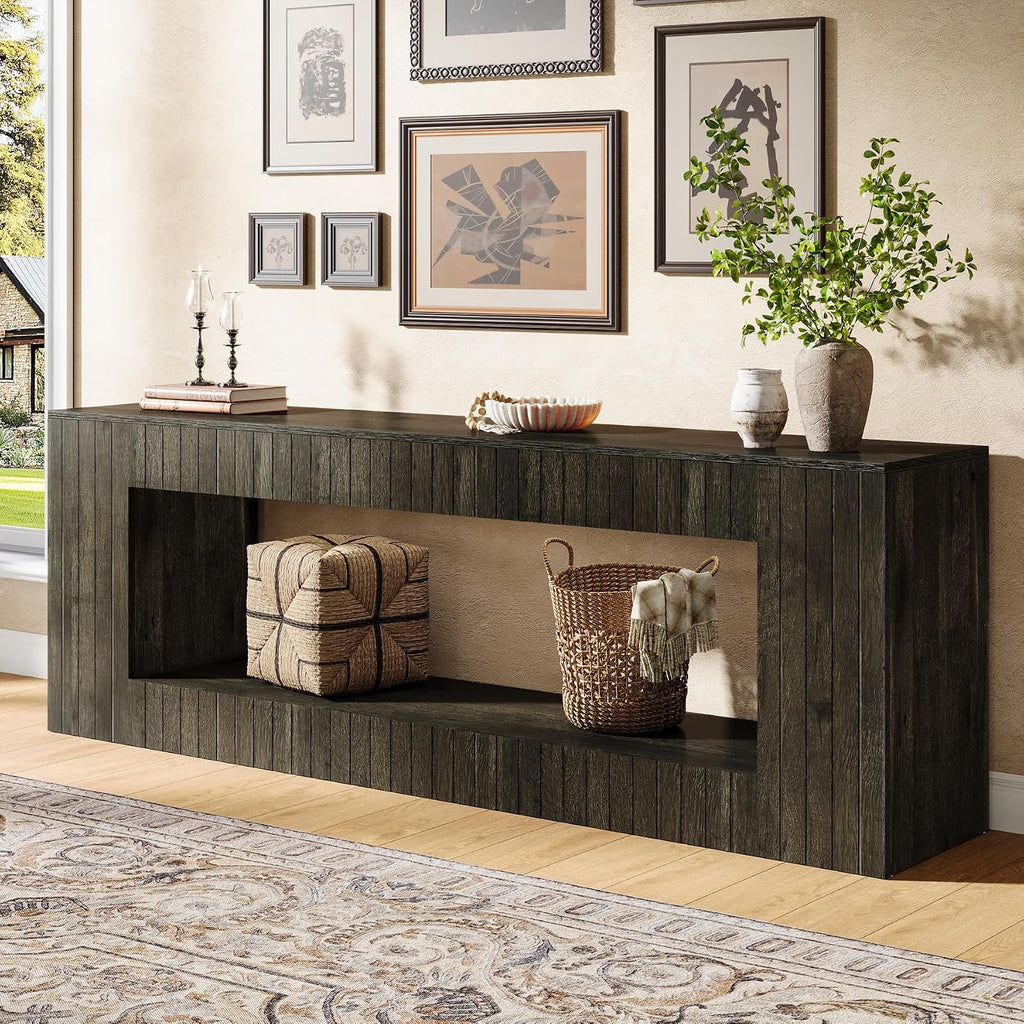 Tribesigns 63-Inch Low Sofa Console Table with Storage Shelf, 2-Tier Wooden Long Entryway Table, Industrial Behind Couch Unit for Living Room, Study Room, Entrance, Hallway