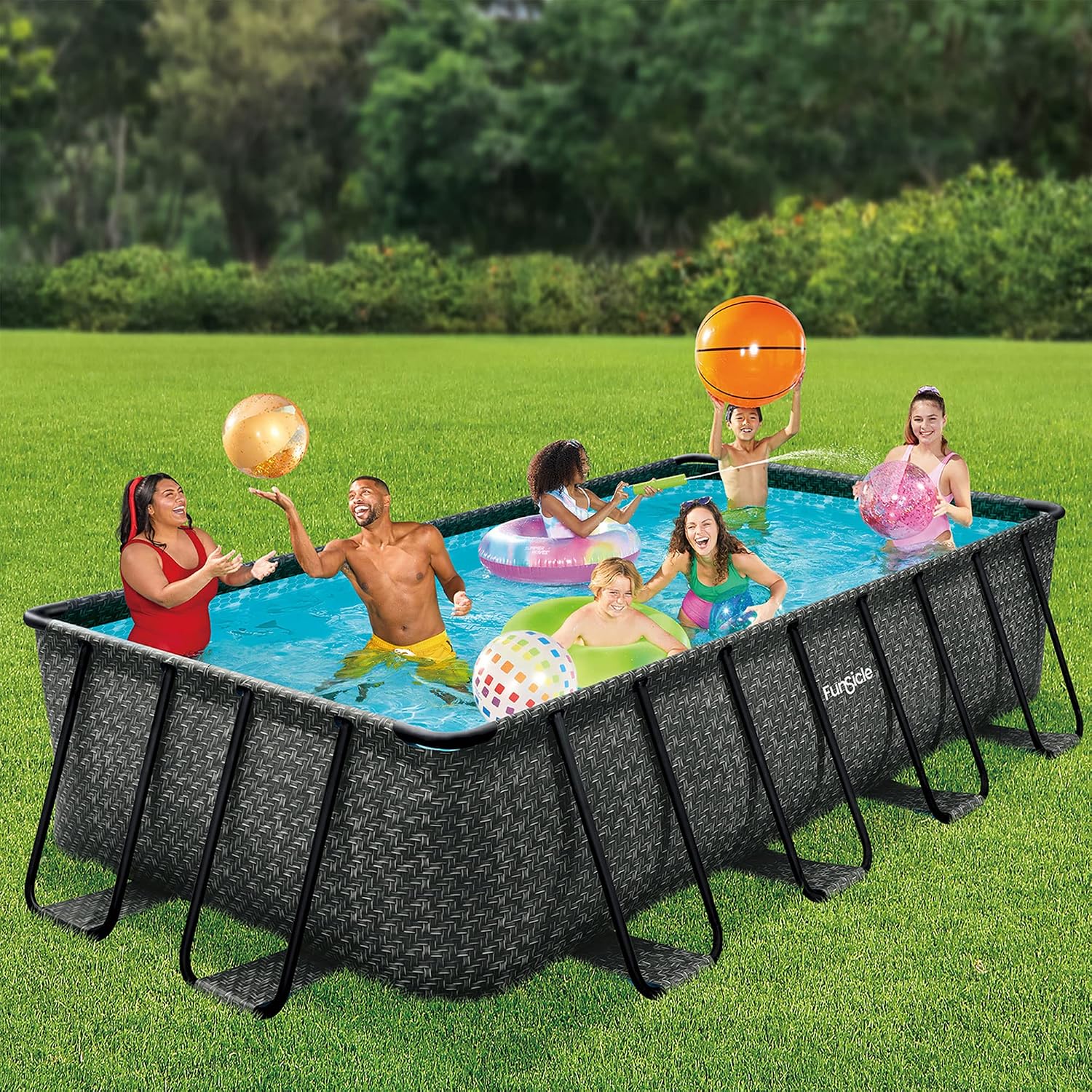Funsicle Oasis Designer 16' x 8' x 42' Rectangular Above Ground Swimming Pool Set with 2-in-1 Filter Pump, Ladder & Maintenance Kit – Easy Setup for Backyard Fun