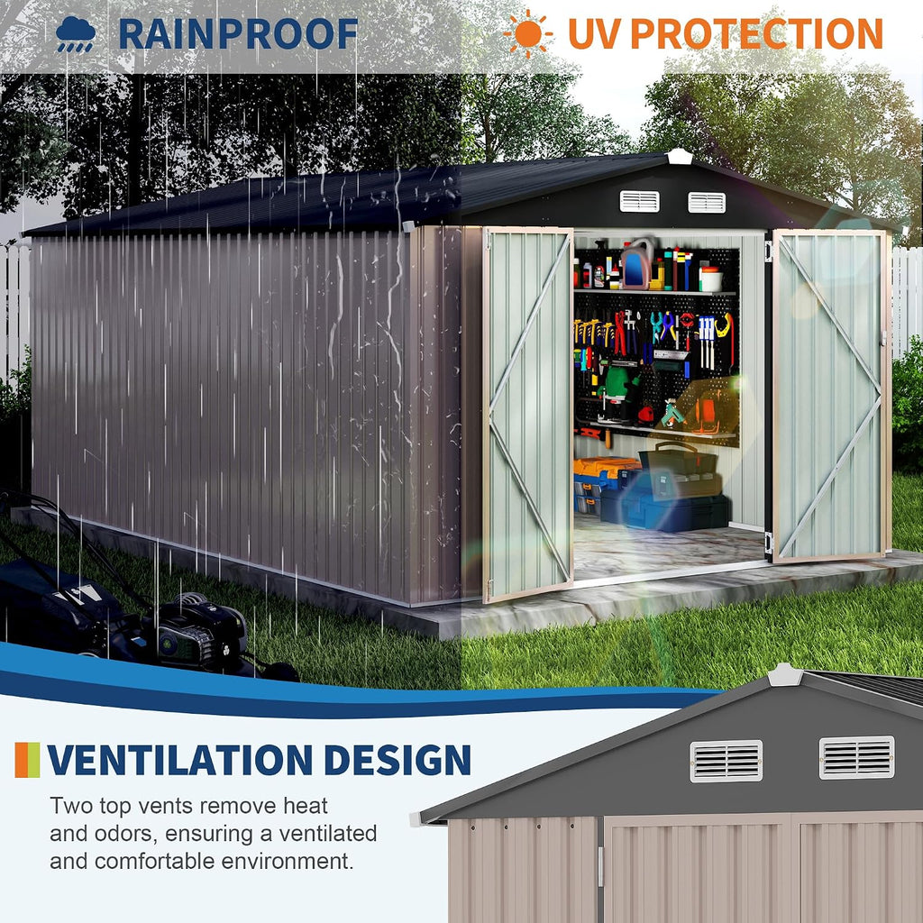Outdoor Metal Sheds 10x14, Outdoor Storage Shed MetalGarden Tool Shed for Backyard, Metal Utility Sheds Buildings with Air Vent
