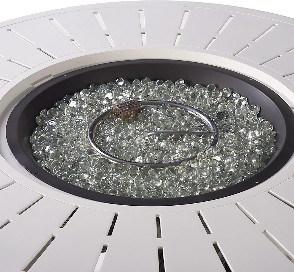 Oakland Living Round 44 in. x 44 in. Aluminum Propane Fire Pit Table with Glass Beads, Two Covers, Lid, 57,000 BTUs in White Finish