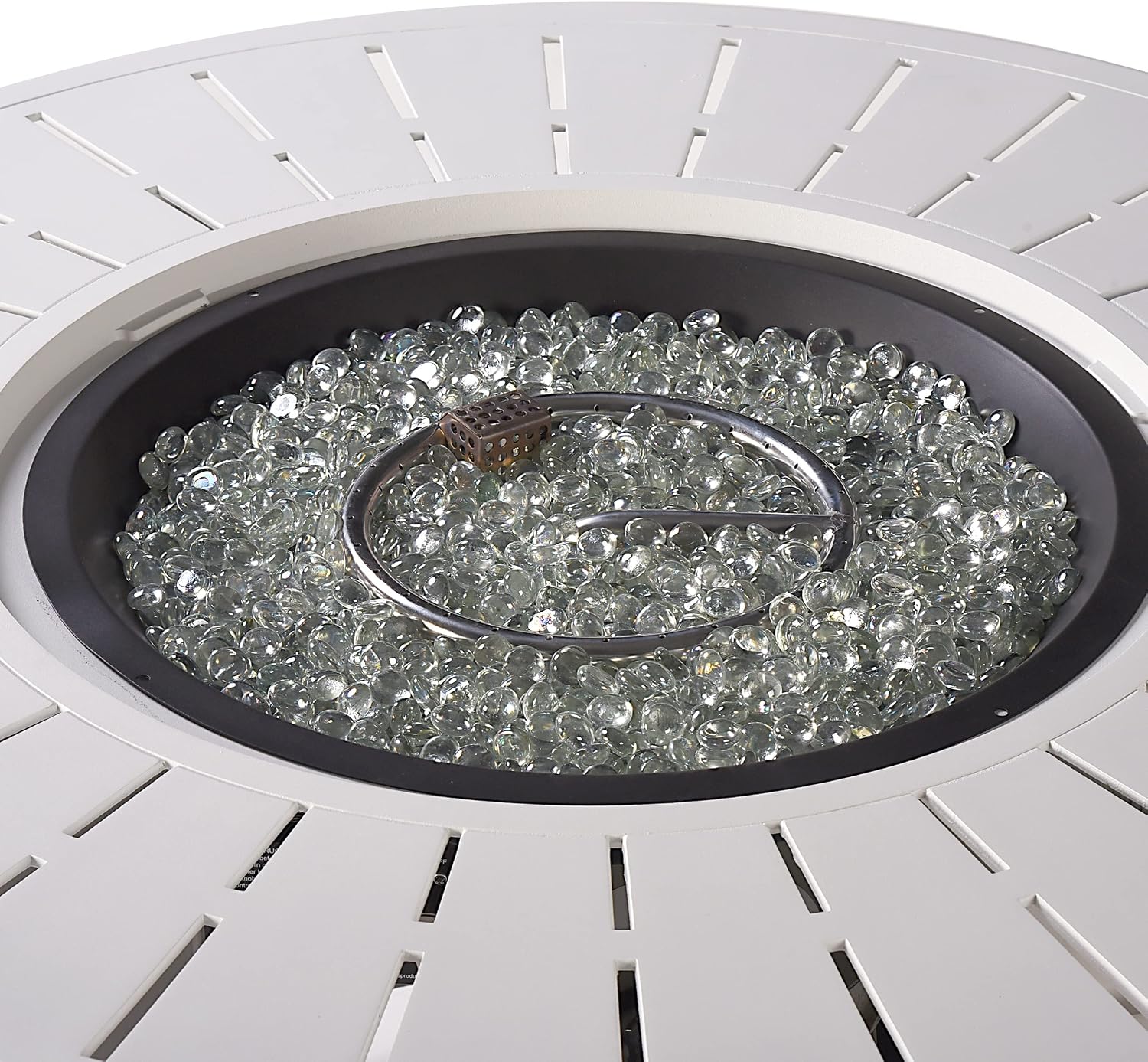 Oakland Living Round 44 in. x 44 in. Aluminum Propane Fire Pit Table with Glass Beads, Two Covers, Lid, 57,000 BTUs in White Finish