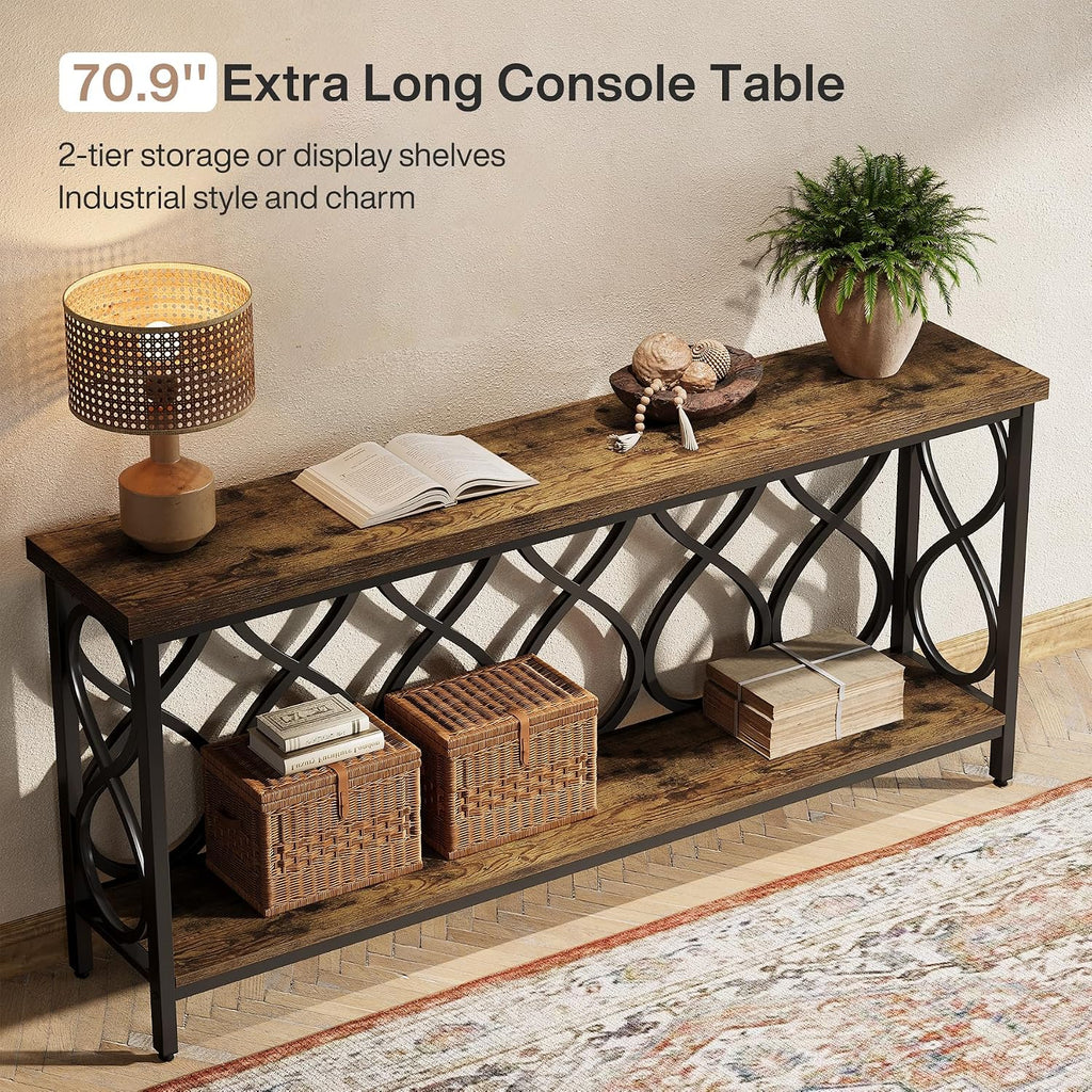 Tribesigns 70.9' Long Console Table, 2-Tier Industrial Sofa Table Behind Couch, Narrow Entryway Accent Tables for Hallway, Foyer