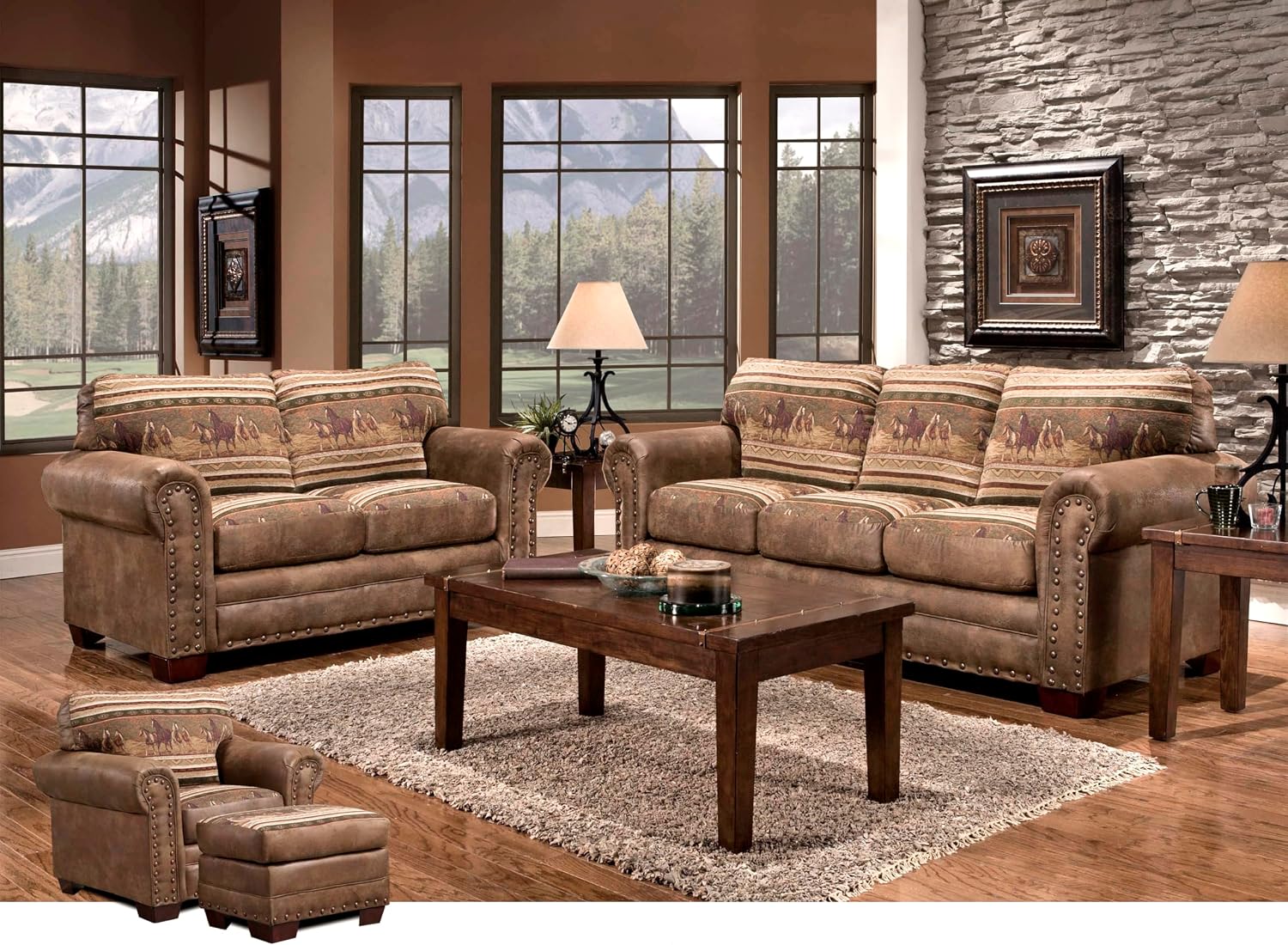 American Furniture Classics Wild Horses 4-piece Sleeper Sofa Set in Brown