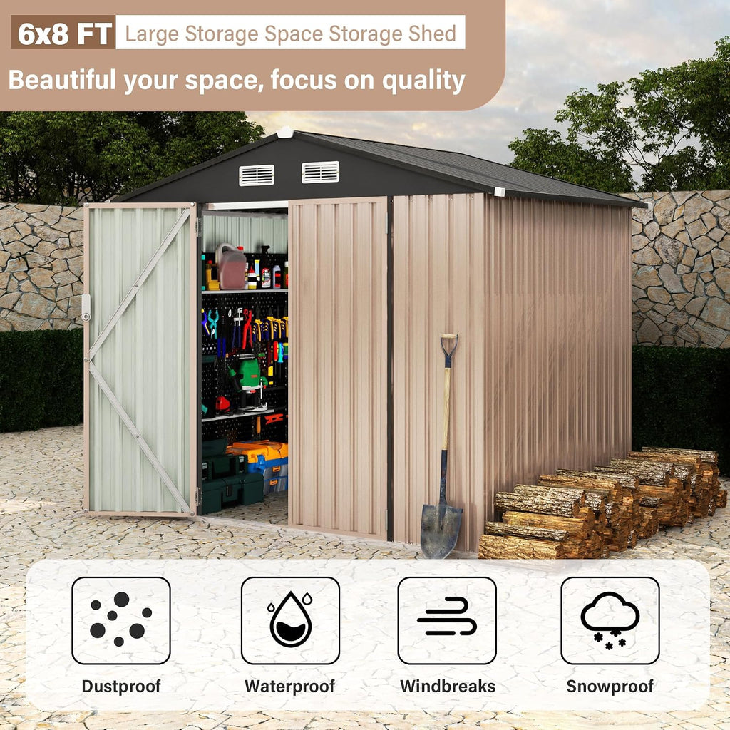 6x8 FT Metal Storage Sheds Outdoor, Metal Tool Shed with Lockable Door, Metal Yard Sheds Metal Garden Shed Kit, Metal Utility Sheds Buildings with Air Vent for Backyard Garden Patio Lawn