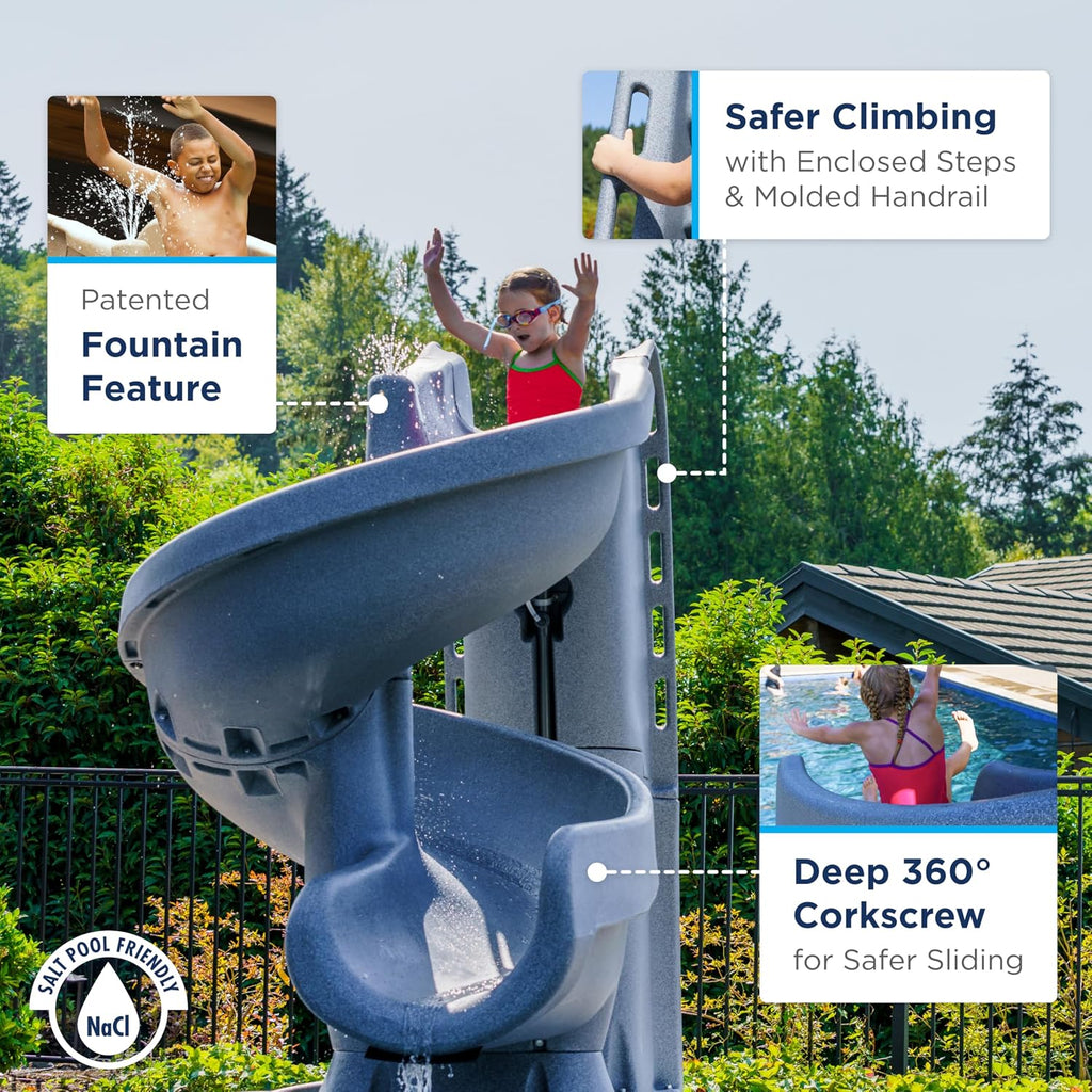 S.R.Smith Helix2 Pool Slide, Gray – Premium Water Slide with Spiral Curve for Inground Swimming Pool – Deck Mounted with Enclosed Ladder for Safety