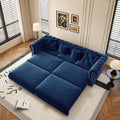 Ball & Cast 3-in-1 Convertible Sofa Bed with Movable Ottoman, 89' Pull Out Couch Bed King Size, Velvet 3 Seater Sleeper Sofa with Nailhead Trim & Rolled Arm,Sofa Couches for Living Room,Blue