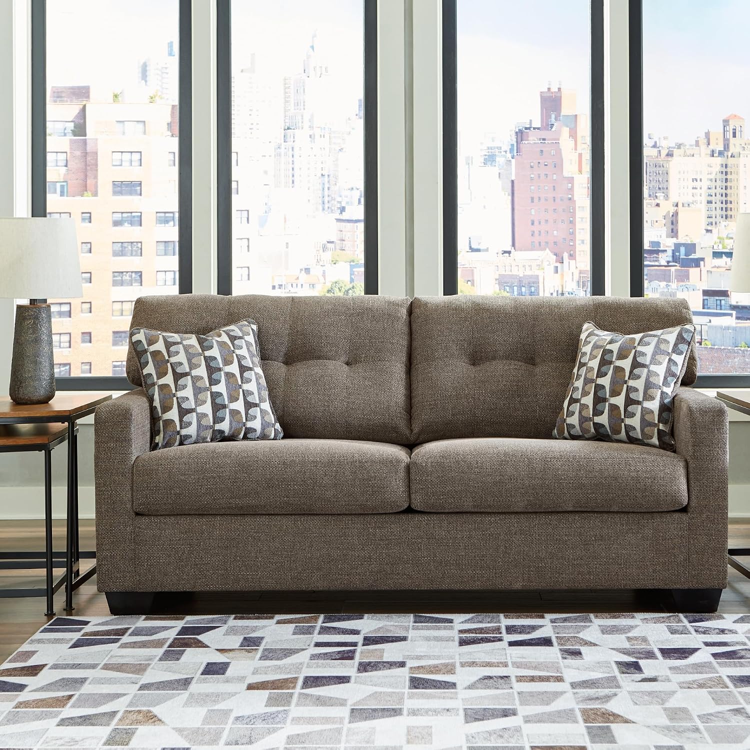 Signature Design by Ashley Mahoney Contemporary Tufted Sofa, Dark Brown
