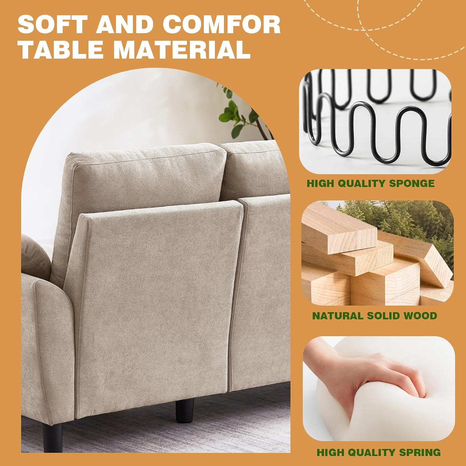 Convertible Sectional Sofa Set, 79' Modern L Shaped Couch, Linen Upholstered 3 Seat Sofa and 35' Accent Chair, Couches for Living Room, Apartment, Beige