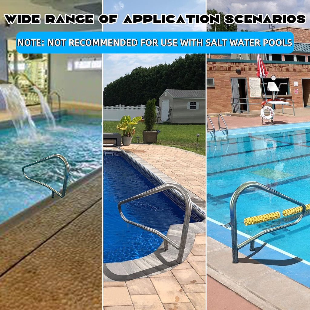 ECOTRIC Pool Handrail Swimming Pool Stair Rail 49-3/8'X35-3/8 304 Stainless Steel Deck Mounted Cross Brace 300Lbs Load Capacity