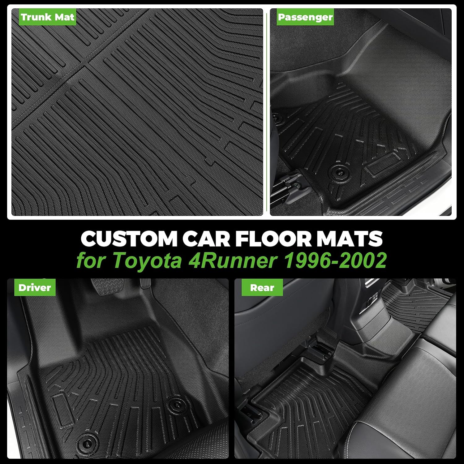 Floor Mats & Backrest Mats & Cargo Mat Custom for 1996-2002 Toyota 4Runner,All Weather Protection for Car Mats Anti-Slip TPE Odorless Floor Liners Toyota 4Runner Accessories