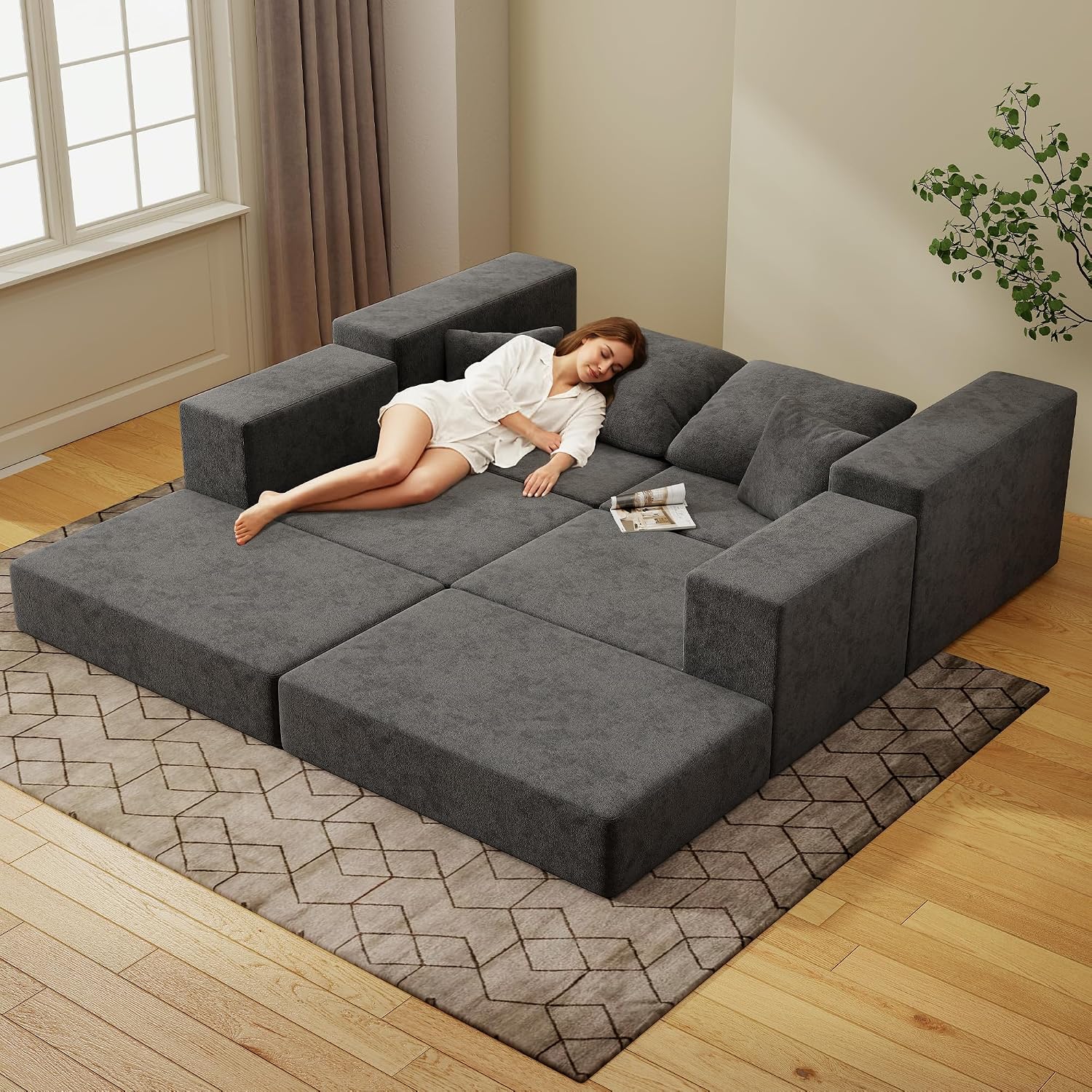 Cloud Modular Sectional Sofa, Comfy Boneless Couch for Living Room, Modern L-Shaped Couch with Reversible Chaise, Customizable Sleeper Sofa Bed with Non Slip, No Assembly & Deep Seat, Dark Grey