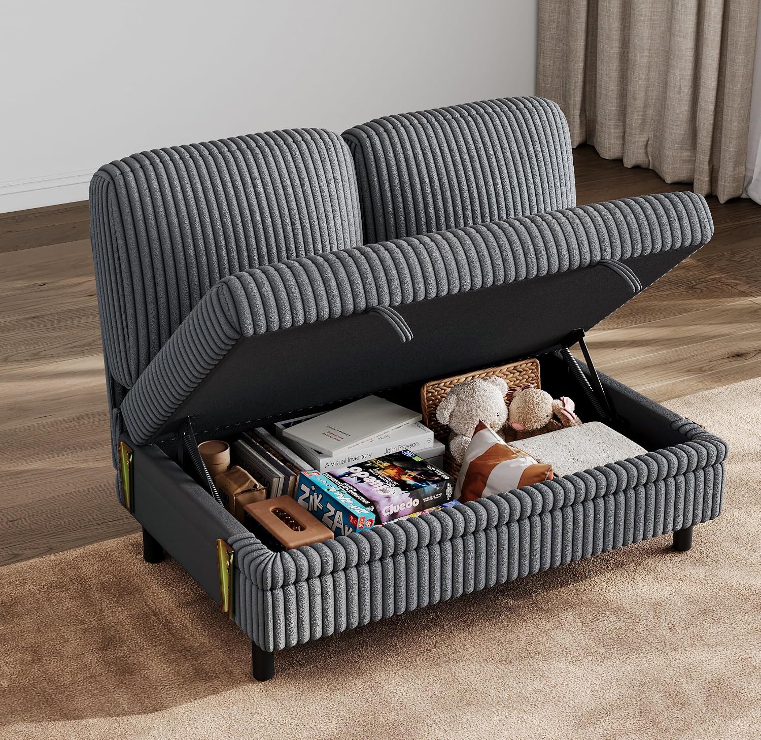 LINSY HOME Module for Sectional Sleeper Sofa Couch, Plush Corduroy Customizable Sleeper Sofa - Pull Out Sofa, Storage Double Seater, Storage Chaise, Armrest, Storage Ottoman, Corner Seat