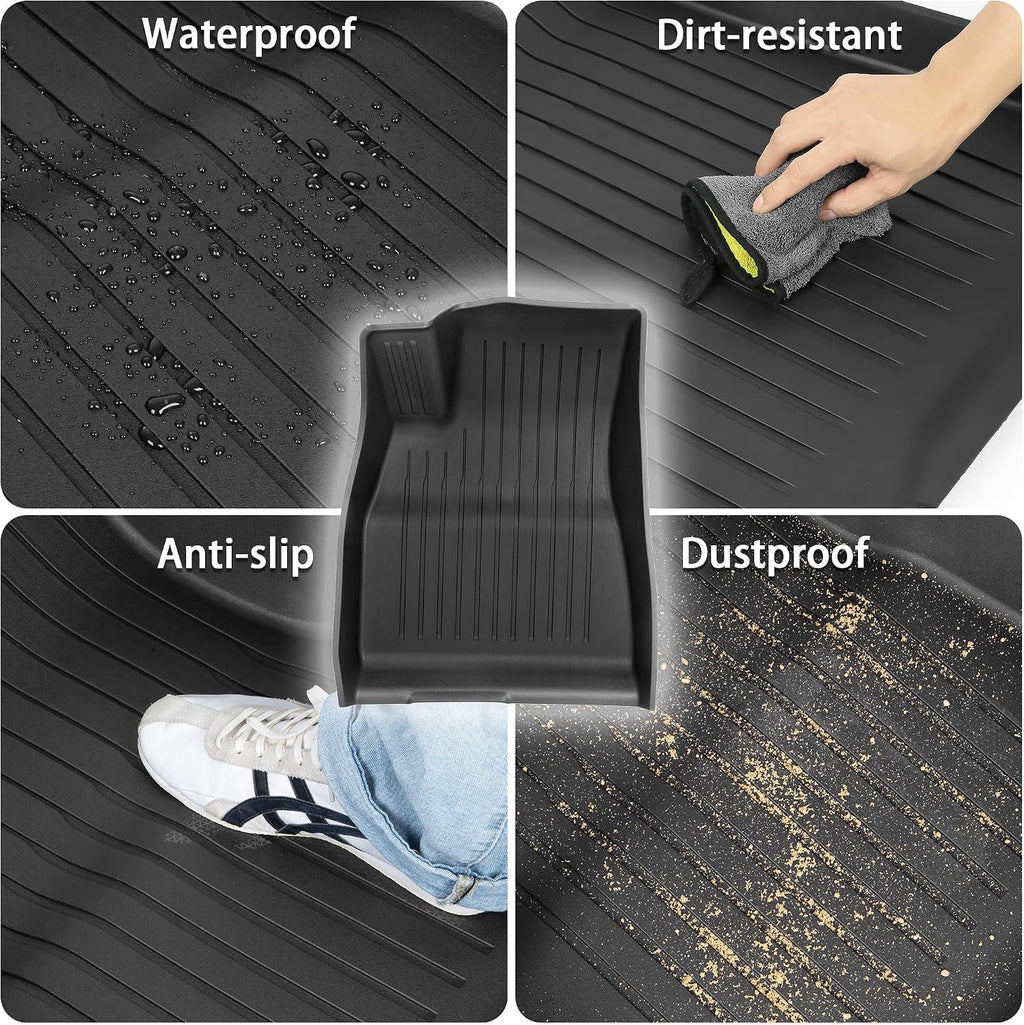 Floor Mats Fit for Tesla Model 3 Highland 2025 2024, Custom Fit All-Weather Cargo Liner Full Cover Car Mats with Front Rear Cargo Mat Trunk Floor Mat Interior Accessories