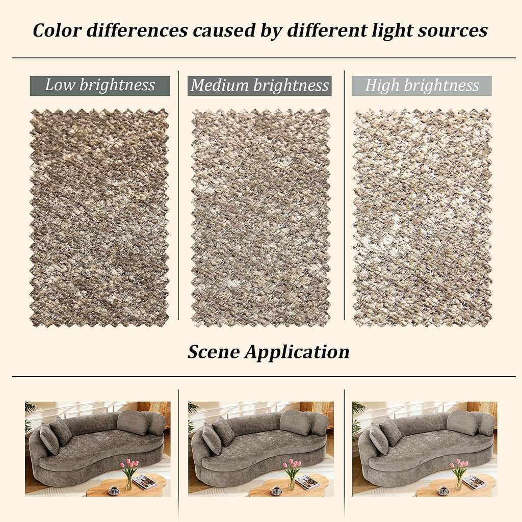 95' Modern Curved Sofa, Chenille Fabric Comfy Cloud Couch, No Assembly Required Half Moon Couch with Deep Seat, 4 Pillows for Living Room, Apartment, Bedroom