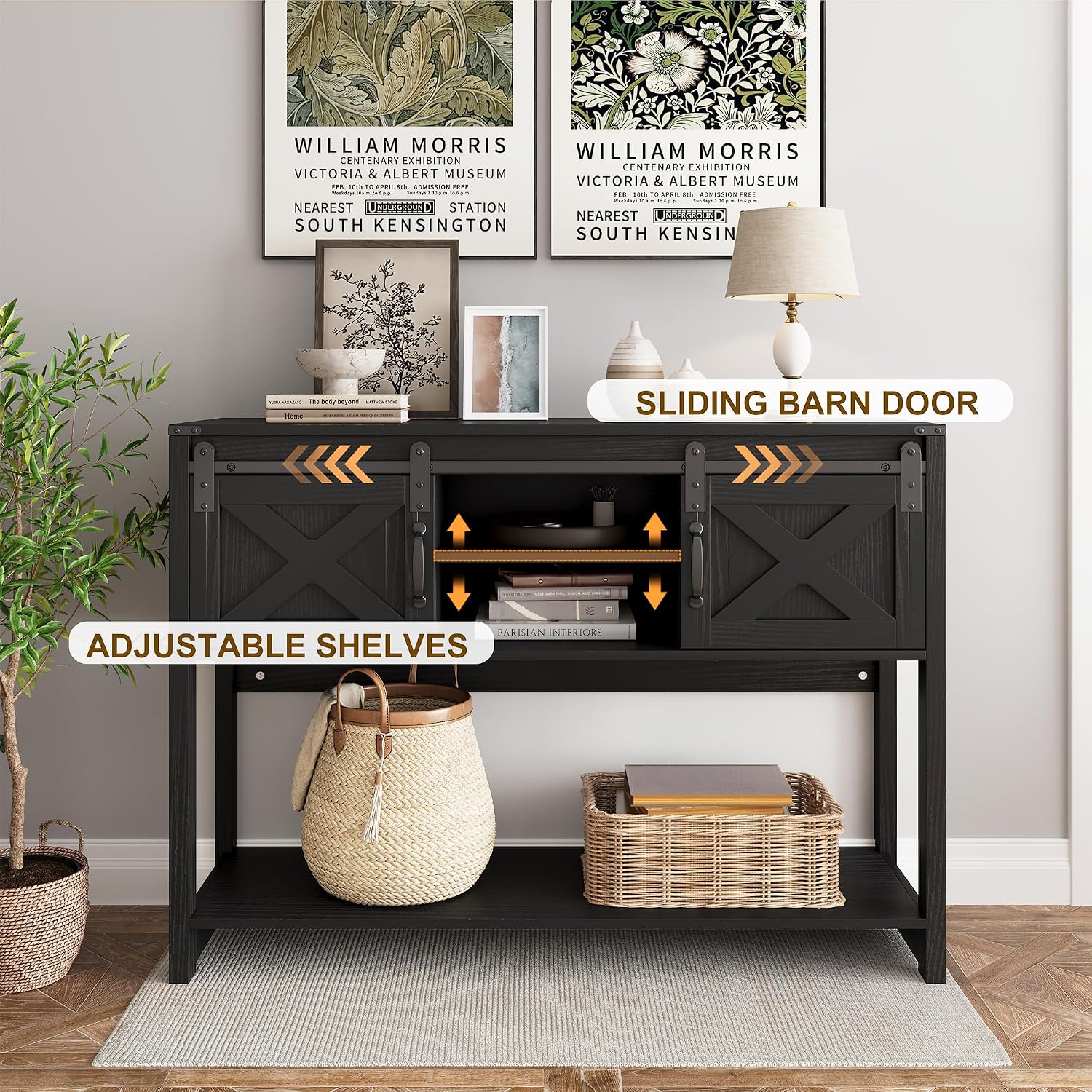 RoyalCraft Farmhouse Console Table with Storage Shelf & Sliding Barn Door, Entryway Table with Storage, 46' Narrow Long Sofa Table, Console Tables for Living Room, Entryway, Foyer