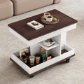 Merax Adjustable End Table with Wheels, Modern Multifunctional Sofa Side Table with Lift-Top, 360°Rotating Top and Storage Space for Living Room, Small Space, Brown+White