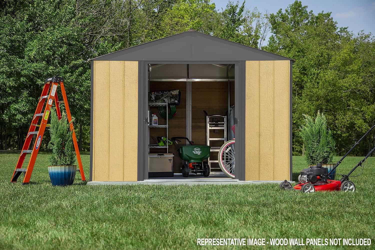 Arrow Shed 8' x 8' Ironwood Galvanized Steel Outdoor Shed Kit, Anthracite
