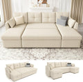 Huatean Home Oversized Sleeper Couch Sofa, Sectional Sleeper Sofa Bed with Side Pocket for Living Room, 110 inch 2 in 1 Pull Out Couch with Double Storage Chaise, Beige
