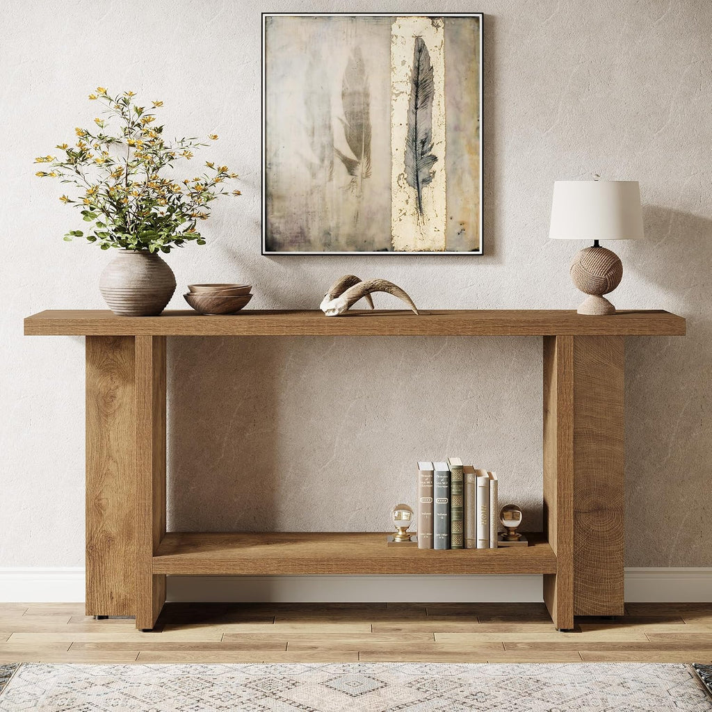 Tribesigns 59' Farmhouse Entryway Console Table, 2-Tier Narrow Long Couch Table Behind Sofa for Living Room, Hallway, Entrance, Foyer