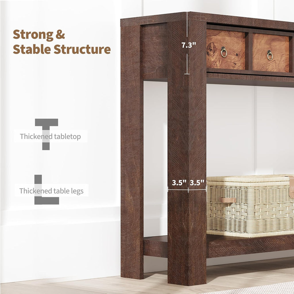 IDEALHOUSE 54inch Rustic Wooden Entryway Table with 2 Drawers & Open Shelf – Farmhouse Console Sofa Table for Hallway, Foyer & Living Room, Burlywood