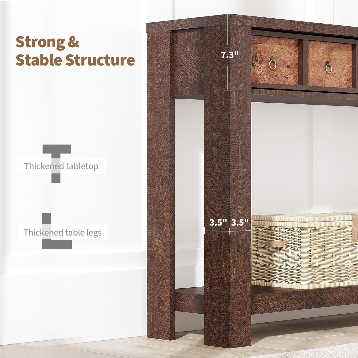 IDEALHOUSE 54inch Rustic Wooden Entryway Table with 2 Drawers & Open Shelf – Farmhouse Console Sofa Table for Hallway, Foyer & Living Room, Burlywood