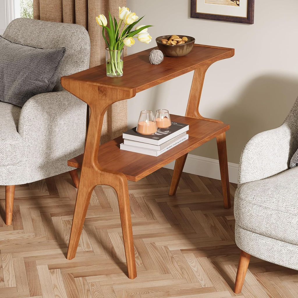 Tribesigns Set of 2 Wood End Table, Farmhouse Couch Side Table, Narrow Bedside Table for Bedroom, Living Room, Small Spaces, Easy Assembly, Walnut