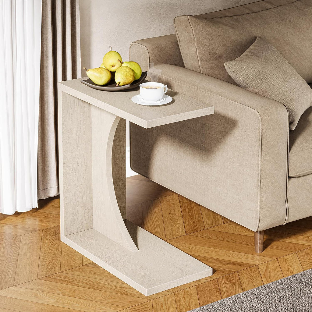 Tribesigns Set of 2 C-Shaped End Table for Couch, Small Bedside Table for Sofa, Wooden Nightstand for Living Room Bedroom Laptop Work Desk (2, Beige)