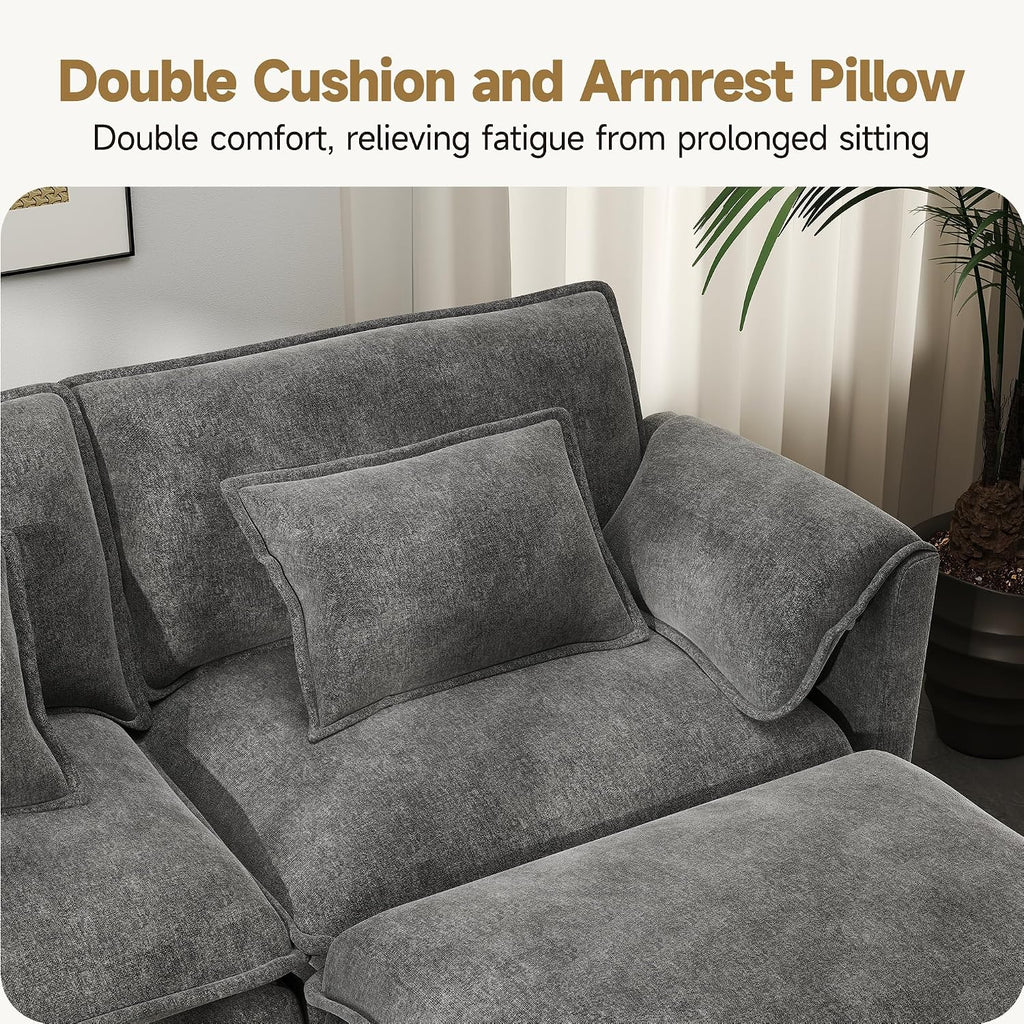 Real Relax 145'' Modular Sectional Sofa, 4 Seat Chenille Convertible Couch with 8 Pillows and 2 Armrest Pillows for Living Room, Office and Leisure Places, Dark Gray