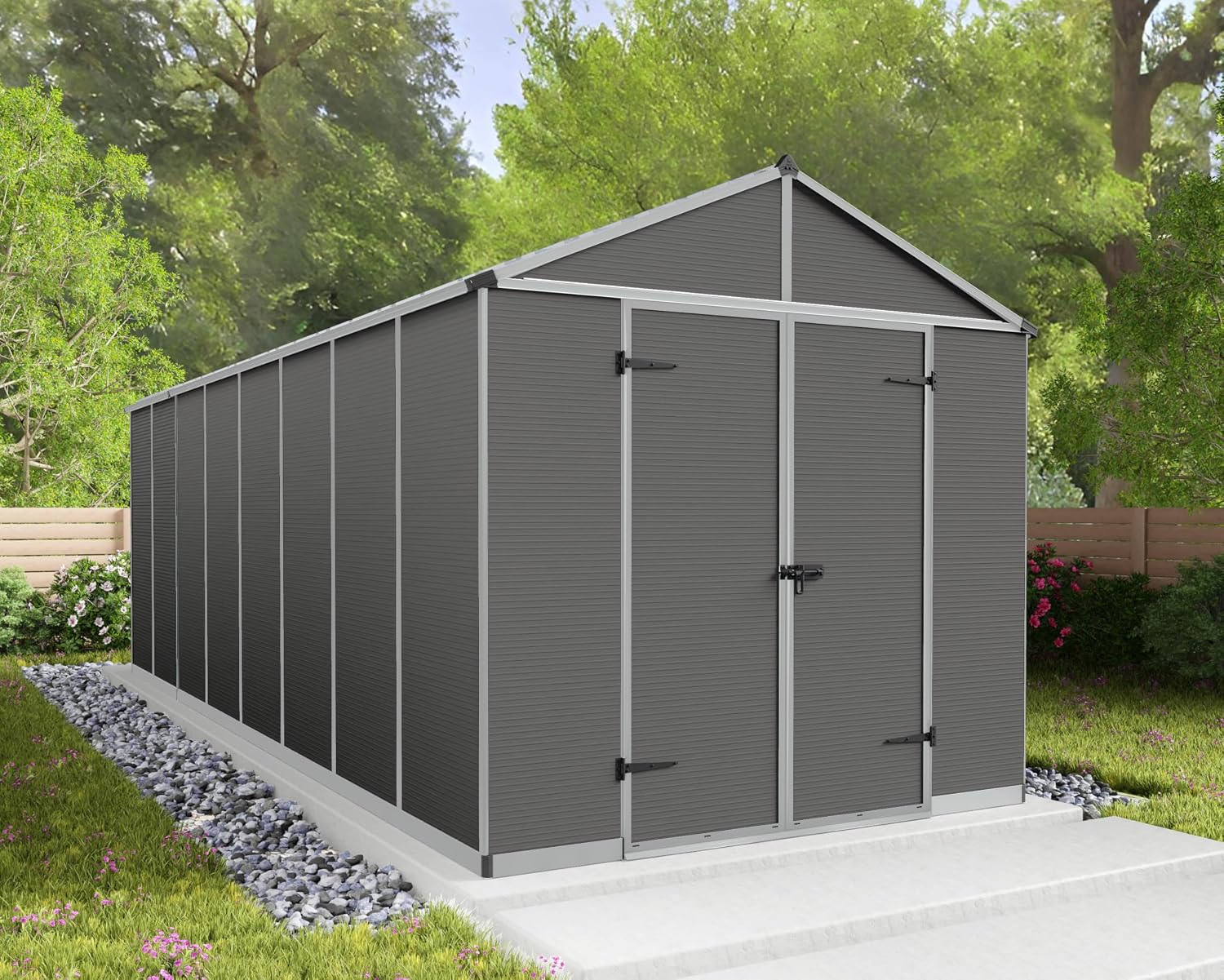 Palram - Canopia Rubicon Storage Shed, 8'x20' DIY Backyard Shed, Gray Polycarbonate Panels and Aluminum Frame, Sheds & Outdoor Storage for Lawn Mower, Bike, Garden Tools, Outdoor Storage Box Shed