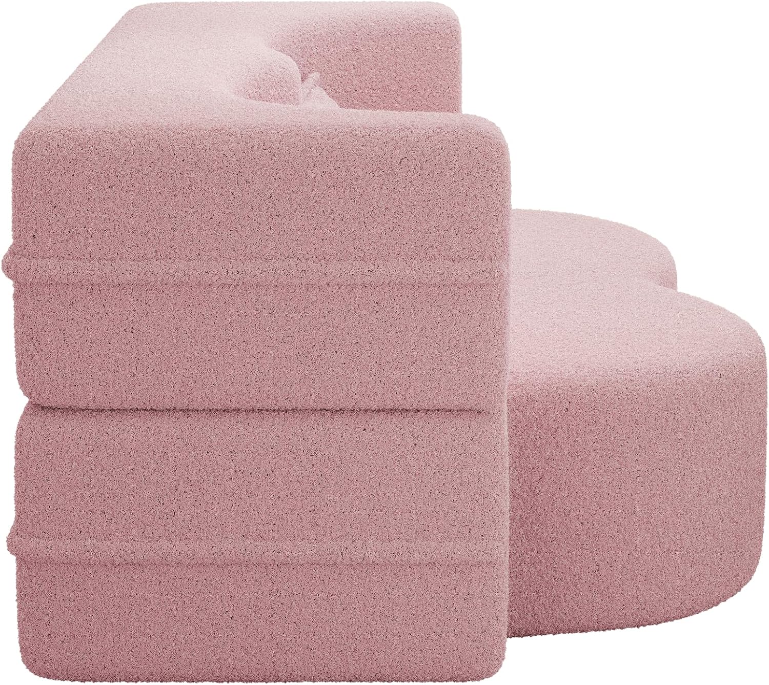 Ball & Cast 78' Sleeper Sofa Bed with 2 Pillows, Convertible Teddy Fabric Foam-Filled Could Couch, Modern Floor Sofa for Living Room,Guest Bed,Playroom,No Assembly Required,Pink
