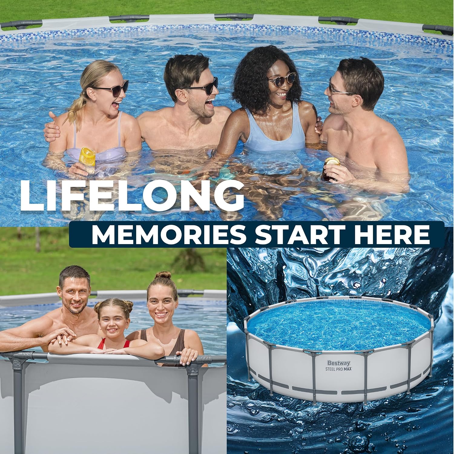 Bestway Steel Pro MAX 14' x 42' Above Ground Pool, Round Metal Frame Outdoor Swimming Pool Set with Filter Pump, Ladder, and Cover, Gray