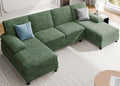 Sectional Couches for Living Room, 106 in U Shaped Couch Soft Sectional Sofa with Double Chaise, Comfortable Fabric 4 Seat Sofa Couch for Apartment (Green)