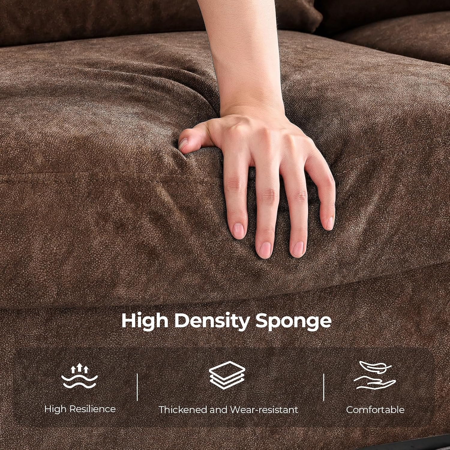 COPIAE 3 Seater Sofa Couch with Deep Seat, 90' Modern Upholstered Sofa with Armrests, Easy Installation, Comfy Couches for Living Room, Apartment,Dark Brown