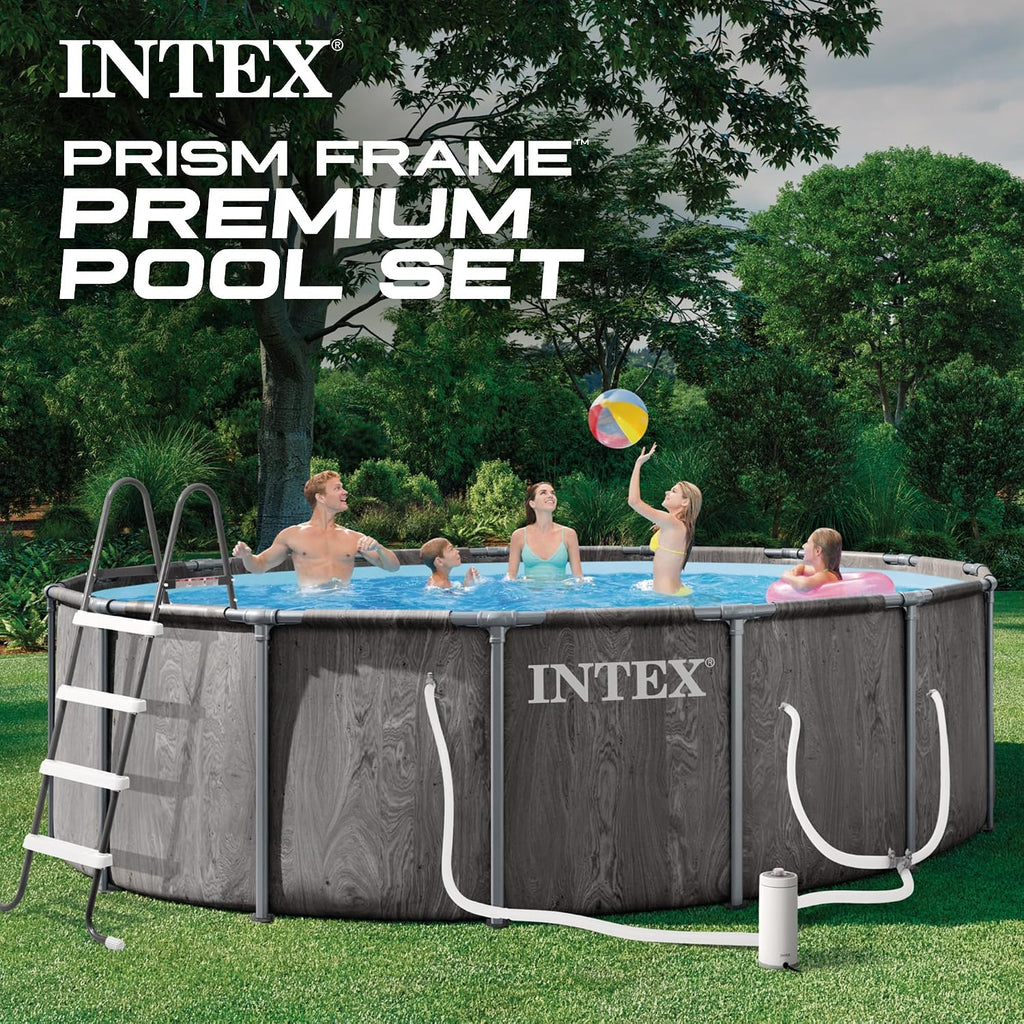 INTEX 26743EP Prism Frame Above Ground Swimming Pool Set: 18ft x 48in – Includes 1500 GPH Cartridge Filter Pump – Removable Ladder – Pool Cover – Ground Cloth