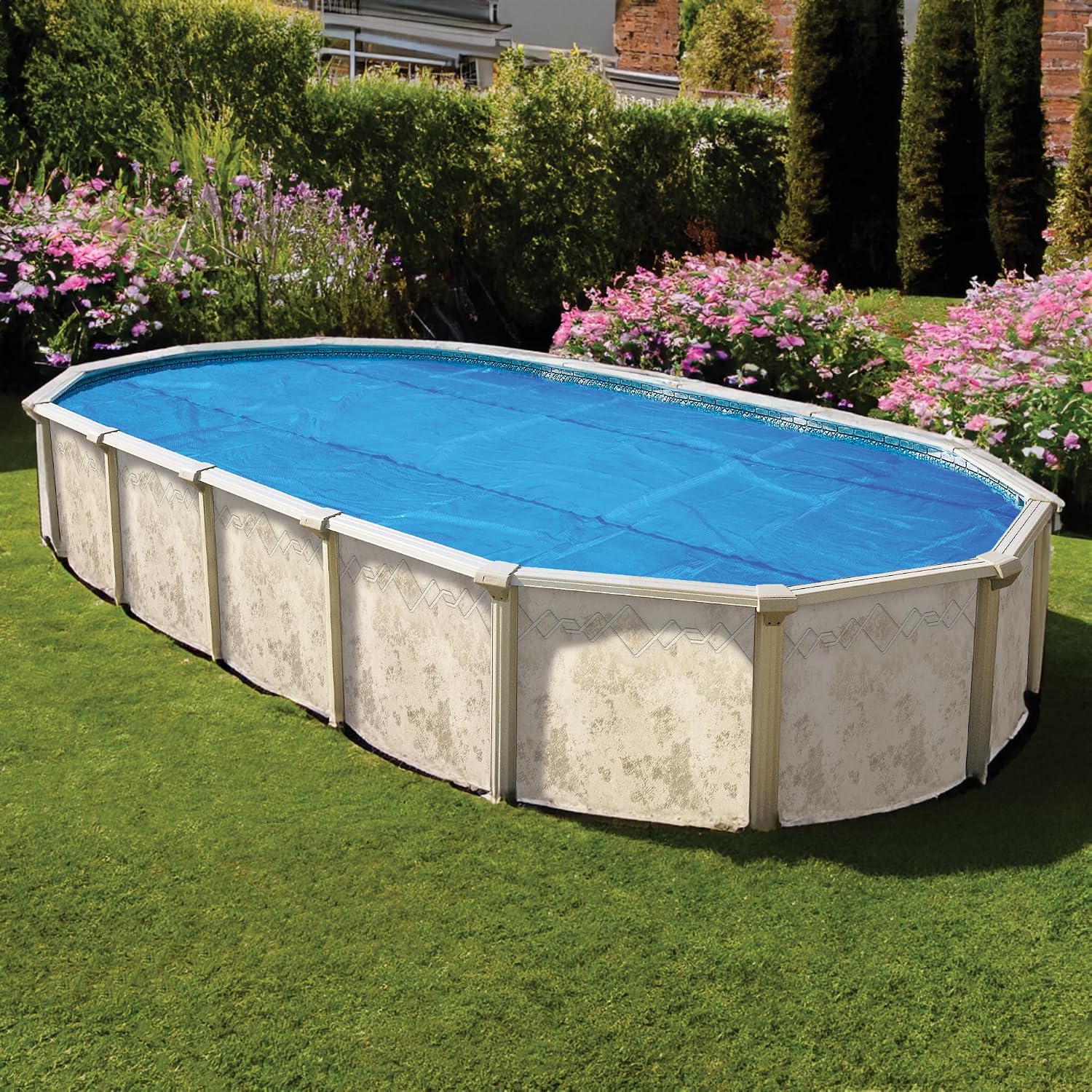 In The Swim 18' x 33' Premium Blue Oval Solar Pool Cover 12 Mil for Solar Heating Above Ground Pools and Inground Pools