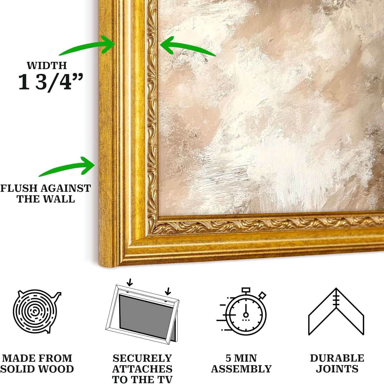 Thin Gold TV frame for Samsung The Frame (Pro) (2021-2025, 32-85'), TCL NXTVISION (Pro) TVs, Handmade Wooden Bezel